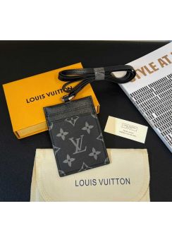 Louis Vuitton Monogram Eclipse ID Card Holder Taiga Strap M30763