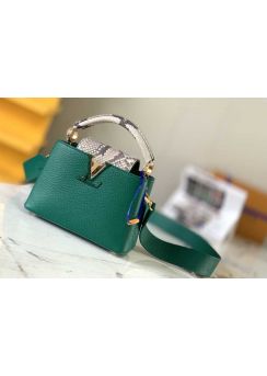 Louis Vuitton Capucines Mini Top Handle Shoulder Bag with Python Flap Green Leather N80931 