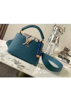 Louis Vuitton Capucines Mini Top Handle Shoulder Bag with Python Flap Bluish Green Leather N80931