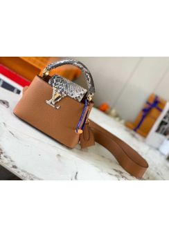 Louis Vuitton Capucines Mini Top Handle Shoulder Bag with Python Flap Brown Leather N80931 