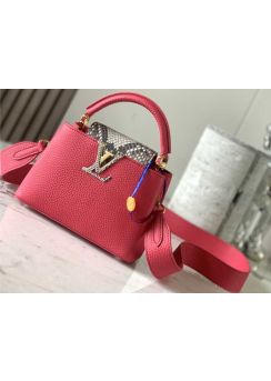Louis Vuitton Capucines Mini Top Handle Shoulder Bag with Python Flap Red Leather N80931 