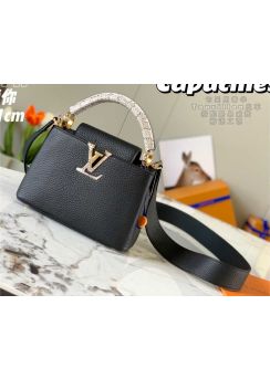 Louis Vuitton Capucines Mini Top Handle Shoulder Bag with Python Handle Black Leather N80931 