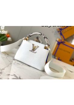 Louis Vuitton Capucines Mini Top Handle Shoulder Bag with Python Handle White Leather N80931 