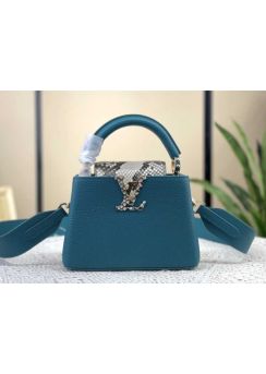 Louis Vuitton Capucines Mini Leather Bag with Python Flap Blue N81408 