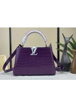 Louis Vuitton Capucines BB Tote Shoulder Bag Purple Crocodile Embossed Leather N93419 