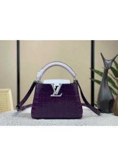 Louis Vuitton Capucines Mini Tote Shoulder Bag Purple Crocodile Embossed Leather N93419 