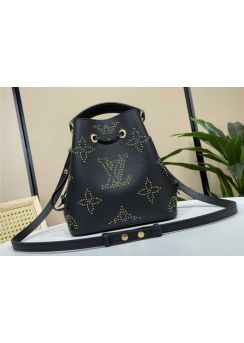 Louis Vuitton NeoNoe BB Bucket Shoulder Bag Black Monogram Leather with Studs M46734