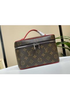 Louis Vuitton Nice Mini Toiletry Pouch Vanity Case Monogram Canvas and Red Leather M44495
