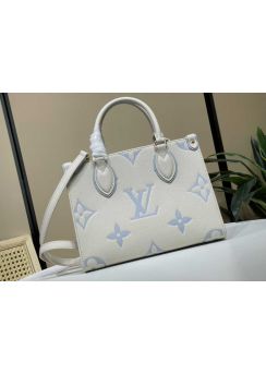 Louis Vuitton OnTheGo PM Cream Blue Embossed Leather Tote Shoulder Bag M45653 