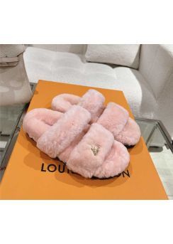 Louis Vuitton Pink Shearling Fur Paseo Flat Comfort Mule Sandal 35To42