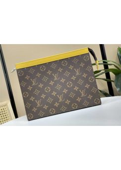 Louis Vuitton Pochette Voyage MM Pouch Clutch Travel Bag Monogram Canvas and Yellow Leather M61692