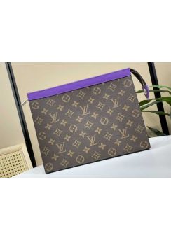 Louis Vuitton Pochette Voyage MM Pouch Clutch Travel Bag Monogram Canvas and Purple Leather M61692