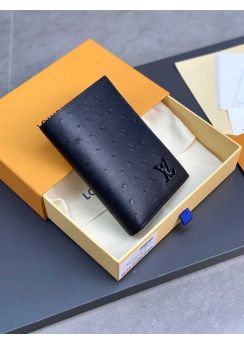 Louis Vuitton Pocket Organizer Wallet Black Ostrich Leather N82510