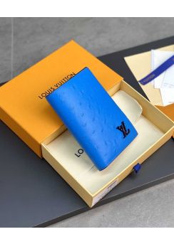 Louis Vuitton Pocket Organizer Wallet Blue Ostrich Leather N82510