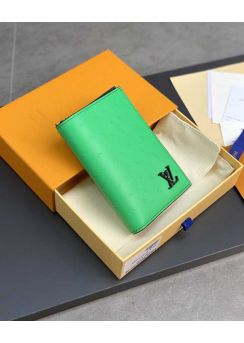 Louis Vuitton Pocket Organizer Wallet Green Ostrich Leather N82510