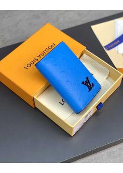 Louis Vuitton Pocket Organizer Blue Ostrich Leather Wallet N82507