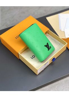 Louis Vuitton Pocket Organizer Fluorescent Green Ostrich Leather Wallet N82507