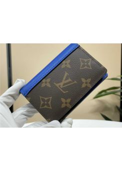 Louis Vuitton Pocket Organizer Wallet Monogram Canvas and Blue Leather M82955