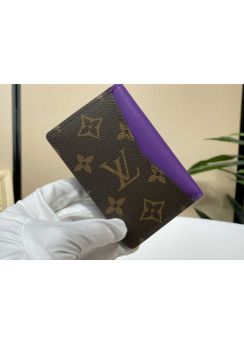 Louis Vuitton Pocket Organizer Wallet Monogram Canvas and Purple Leather M82955