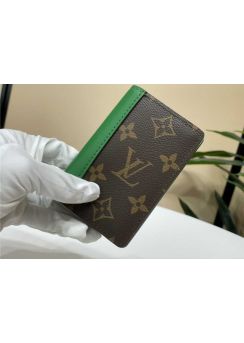 Louis Vuitton Pocket Organizer Wallet Monogram Canvas and Green Leather M82955