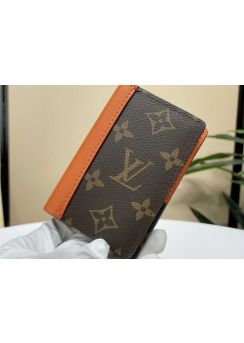 Louis Vuitton Pocket Organizer Wallet Monogram Canvas and Orange Leather M82955
