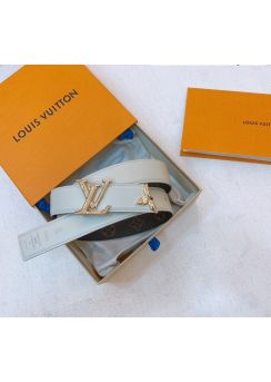 Louis Vuitton Pretty LV Reversible White Calf Leather Monogram Canvas Belt 30MM