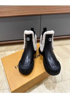 Louis Vuitton Ruby Flat Ankle Boot Black Calf Leather and Shearling 35To40