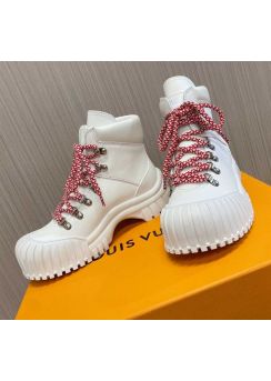Louis Vuitton Ruby Wonderland Flat Ranger White Leather Sneaker Boot 35To40