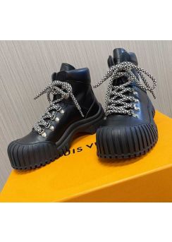 Louis Vuitton Ruby Wonderland Flat Ranger Black Leather Sneaker Boot 35To40