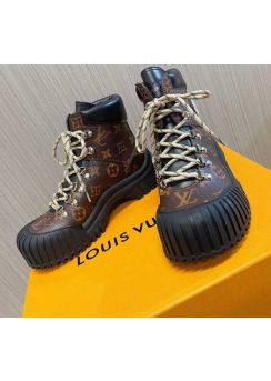 Louis Vuitton Ruby Wonderland Flat Ranger Monogram Canvas and Black Leather Sneaker Boot 35To40