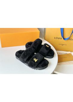 Louis Vuitton Black Shearling Paseo Flat Comfort Mule Slide Sandal 35To41
