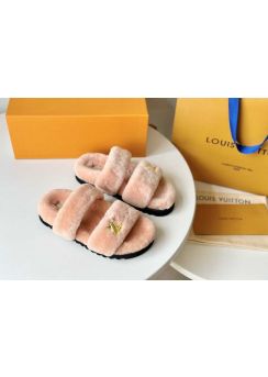 Louis Vuitton Pink Shearling Paseo Flat Comfort Mule Slide Sandal 35To41