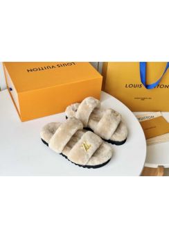 Louis Vuitton Beige Shearling Paseo Flat Comfort Mule Slide Sandal 35To41