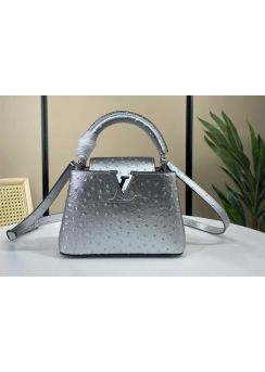 Louis Vuitton Silver Ostrich Leather Capucines Mini Bag N82904 