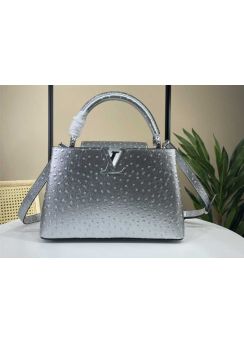 Louis Vuitton Silver Ostrich Leather Capucines PM Bag N82904 