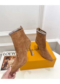 Louis Vuitton Sparkle Brown Suede Calfskin High Heeled Ankle Boot with Crystals 95MM 35To41