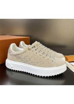 Louis Vuitton Time Out Lace Up Sneakers Beige Suede Monogram Leather 35To40To45
