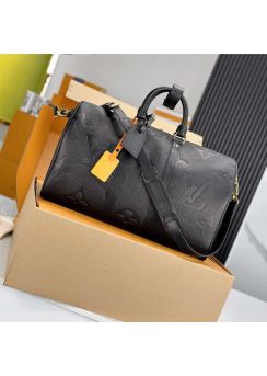 Louis Vuitton Vip Keepall Bandouliere 50 Travel Bag Black Monogram Leather M44810