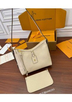 Louis Vuitton Vip CarryAll PM Hobo Shoulder Crossbody Bag Creme Beige Monogram Leather M46293