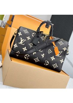 Louis Vuitton Vip Keepall Bandouliere 50 Travel Bag Black Beige Monogram Leather M44810