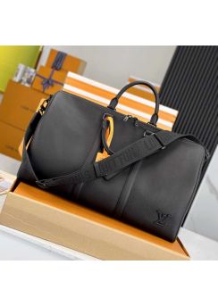 Louis Vuitton Vip Keepall Bandouliere 50 Travel Bag Black Grained Calfskin Leather M44810