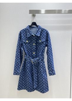 Louis vuitton 2025 Early Fall Monogram Printed Denim Belt Dress LV2512806