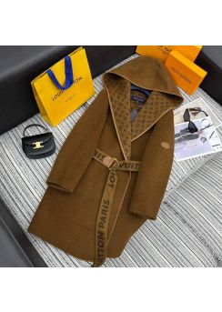 Louis Vuitton 2025 fall caramel monogram hooded wool coat LV202512777 LV2512777