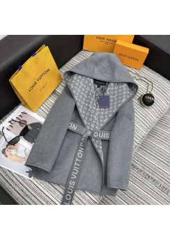 Louis Vuitton 2025 fall grey monogram hooded wool coat mid length LV202512775 grey LV2512775