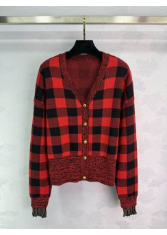Louis vuitton 2025 FW Red Check V-Neck Cardigan Red LV2512675