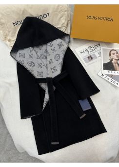 Louis vuitton Black Cutout Floral Long Hooded Double Face Coat Black LV2512896