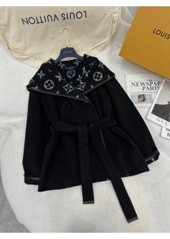 Louis vuitton Black Short Double Breasted Hooded Coat Black LV2512898