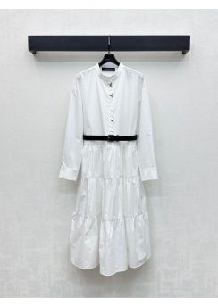 Louis Vuitton Cotton Twill Stand Collar Belted Tiered Dress LV2512404