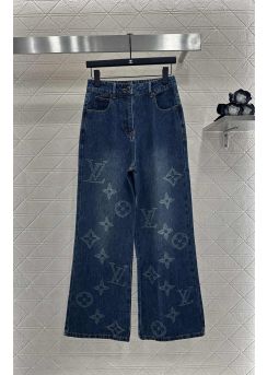 Louis Vuitton Laser Logo Denim Shirt Jacket and Wide Leg Pants Set LV2512226
