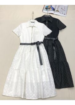 Louis Vuitton Logo Jacquard Collared Short Sleeve Belted Maxi Dress LV2512473